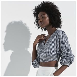 K/Lab gathered sleeve gingham top